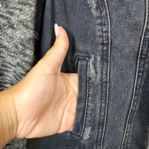 Free People Distresssed Denim Jacket. Dark Blue Wash XS#26 - Picture 7 of 15